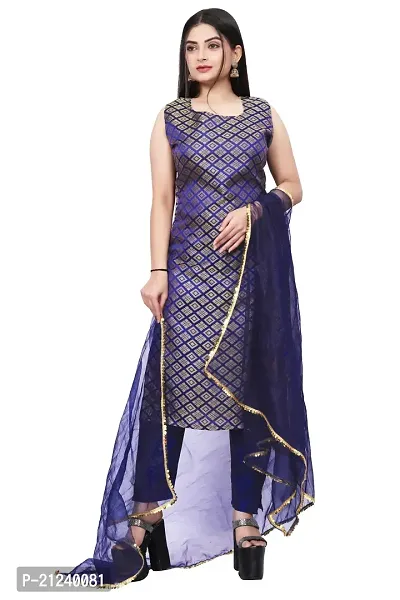 Stylish A-Line Navy Blue Jacquard Jacquard kurta Set-thumb0