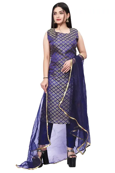 Stylish Jacquard Kurta And Pant With Dupatta Set For Women