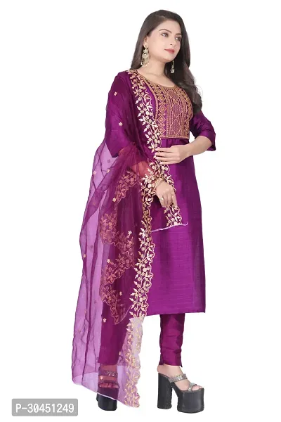 Stylish Purple Silk Kurta, Bottom And Dupatta Set For Women-thumb2