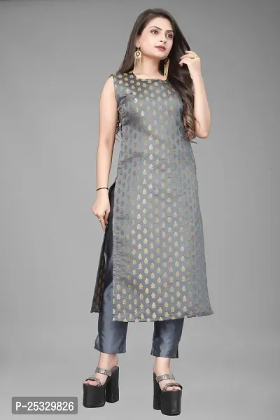 A-Line Black Woven Design Jacquard kurta Set-thumb0