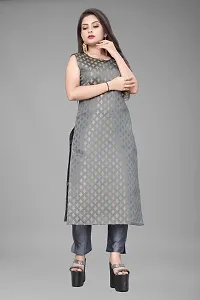 A-Line Grey Woven Design Jacquard kurta Set-thumb1