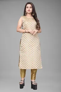 A-Line Beige Woven Design Jacquard kurta Set-thumb1