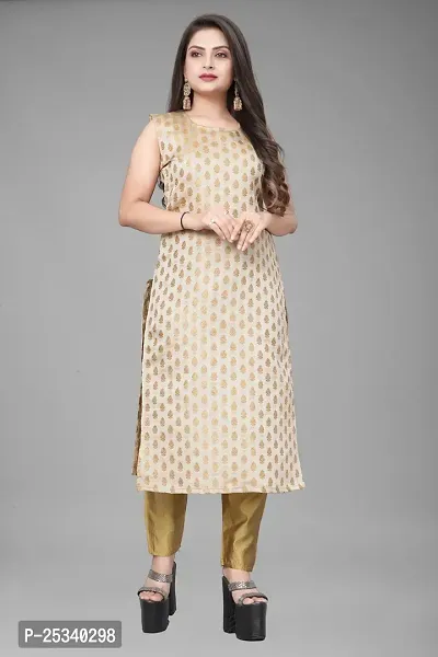 A-Line Beige Woven Design Jacquard kurta Set-thumb2