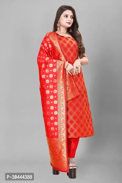 Stylish Red Jacquard Kurta, Bottom And Dupatta Set For Women