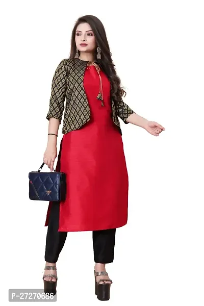 Stylish Soft Silk Kurta With Pant And Koti Set For Women-thumb0