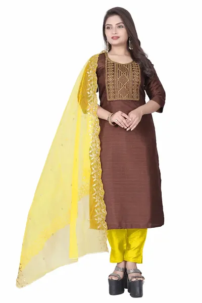 Stylish Silk Kurta, Bottom And Dupatta Set For Women