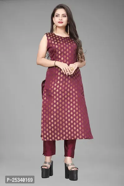 A-Line Maroon Woven Design Jacquard kurta Set-thumb2