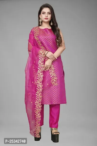 A-Line Pink Woven Design Jacquard kurta Set-thumb0