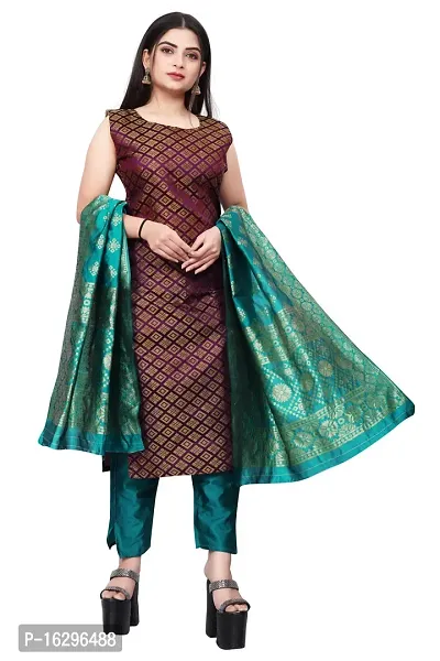 Stylish Fancy Jacquard Unstitched Dress Material Top With Bottom And Dupatta Set For Women