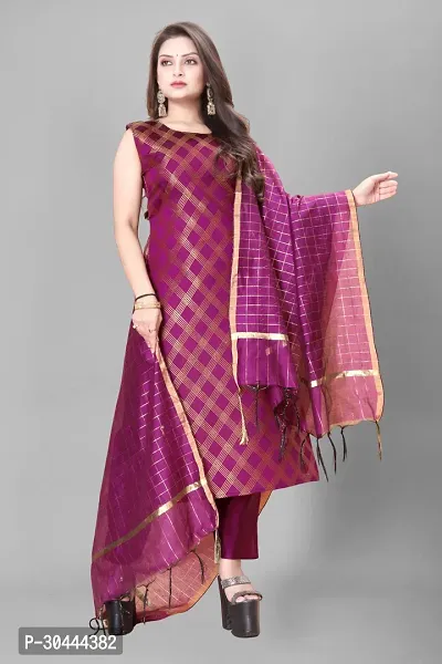 Stylish Purple Jacquard Kurta, Bottom And Dupatta Set For Women-thumb0