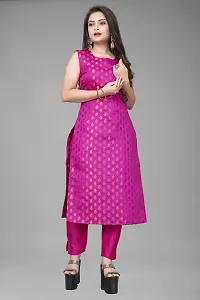 A-Line Pink Woven Design Jacquard kurta Set-thumb1