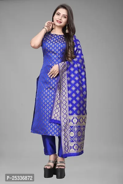 A-Line blue Woven Design Jacquard kurta Set-thumb0