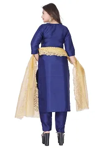 Stylish Navy Blue Silk Kurta, Bottom And Dupatta Set For Women-thumb2