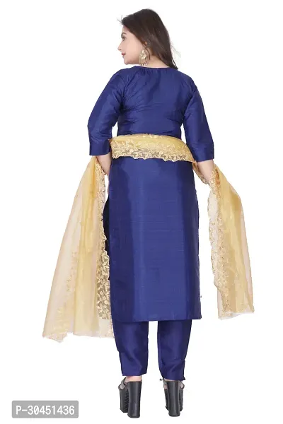 Stylish Navy Blue Silk Kurta, Bottom And Dupatta Set For Women-thumb3