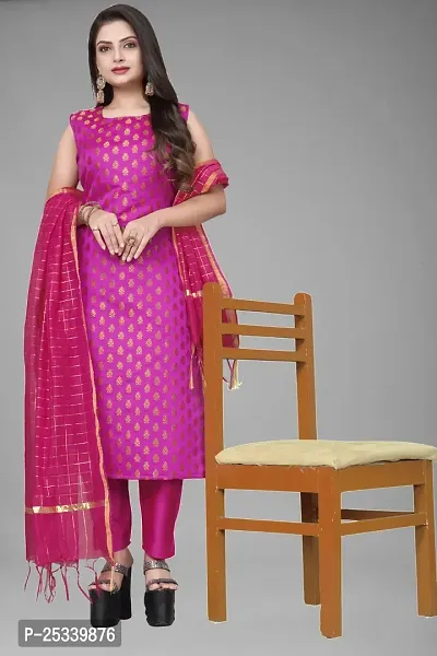 A-Line Pink Woven Design Jacquard kurta Set