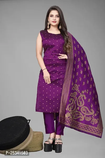 A-Line Purple Woven Design Jacquard kurta Set-thumb0