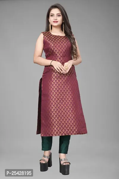 A-Line Maroon Woven Design Jacquard Kurti-thumb0