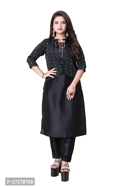 Stylish Soft Silk Kurta With Pant And Koti Set For Women-thumb0