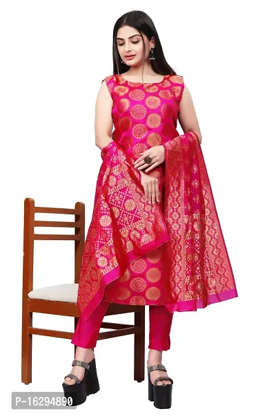 Stylish Fancy Jacquard Unstitched Dress Material Top With Bottom And Dupatta Set For Women