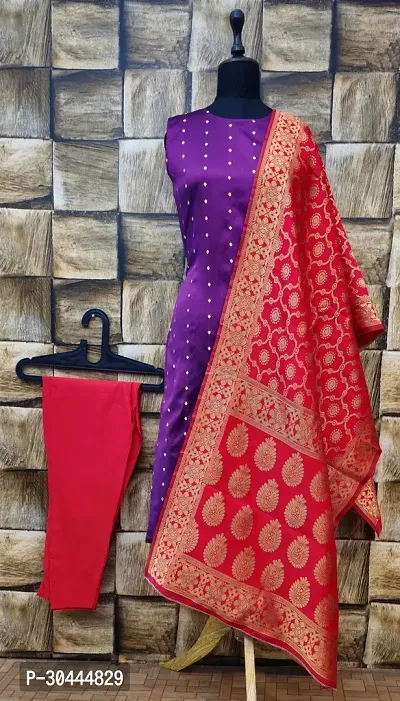 Stylish Purple Jacquard Kurta, Bottom And Dupatta Set For Women