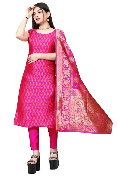 Stylish Fancy Banarasi Silk Kurta With Bottom Wear And Dupatta Set For Women