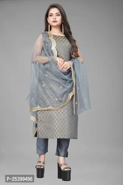 Elegant Olive Jacquard Jacquard Weave Dress Material With Dupatta For Women-thumb0