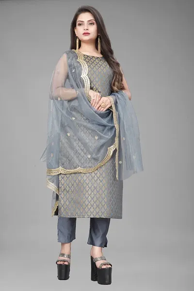 Elegant Jacquard Woven Design Dress Material With Dupatta