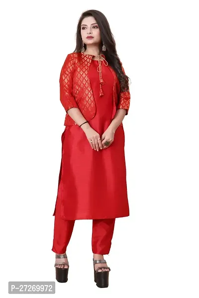 Stylish Soft Silk Kurta With Pant And Koti Set For Women-thumb0