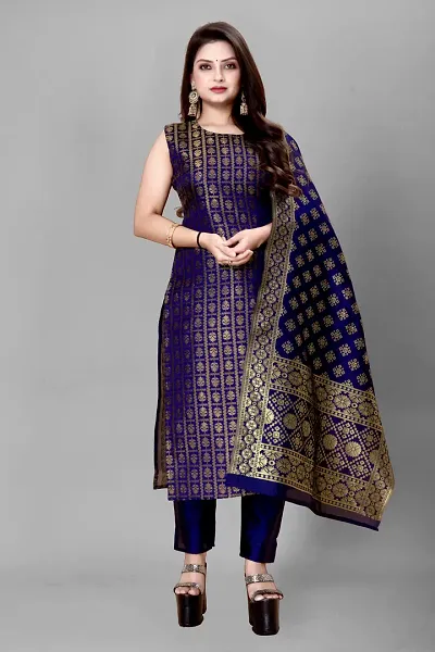 Stylish Jacquard A-Line Kurta With Bottom With Dupatta Set