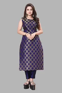 Elegant Navy Blue Woven Design Jacquard A-Line Kurta Pant With Dupatta For Women-thumb1