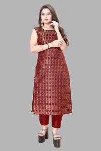 Elegant Maroon Woven Design Jacquard A-Line Kurta Pant With Dupatta For Women-thumb1