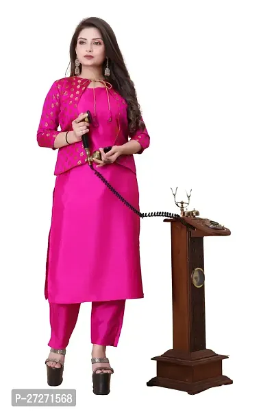 Stylish Soft Silk Kurta With Pant And Koti Set For Women-thumb0