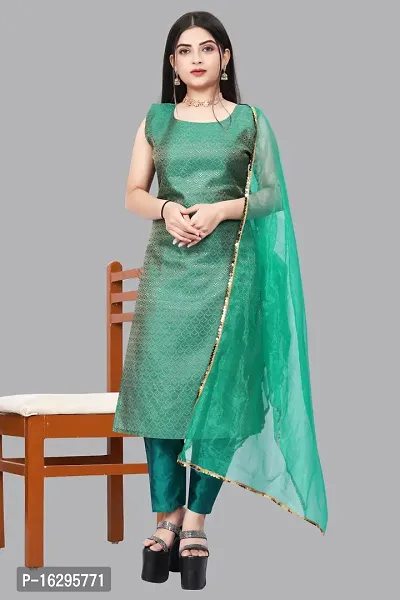 Stylish Fancy Jacquard Unstitched Dress Material Top With Bottom And Dupatta Set For Women-thumb0