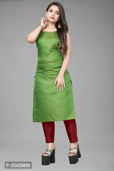 A-Line Green Woven Design Jacquard Kurti-thumb0