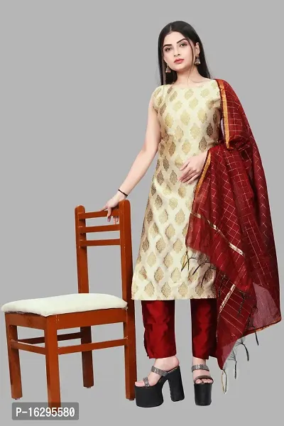 Stylish Fancy Jacquard Unstitched Dress Material Top With Bottom And Dupatta Set For Women