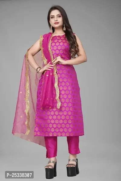 A-Line Pink Woven Design Jacquard kurta Set-thumb0