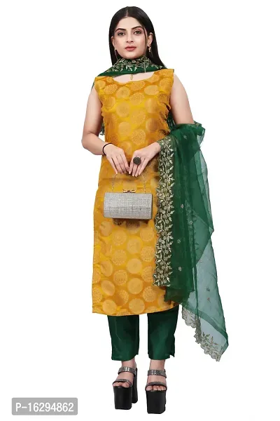 Stylish Fancy Jacquard Unstitched Dress Material Top With Bottom And Dupatta Set For Women