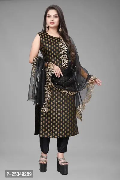 A-Line Black Woven Design Jacquard kurta Set