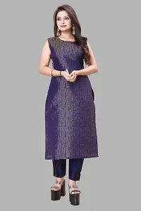 Elegant Navy Blue Woven Design Jacquard Kurta Pant With Dupatta For Women-thumb1