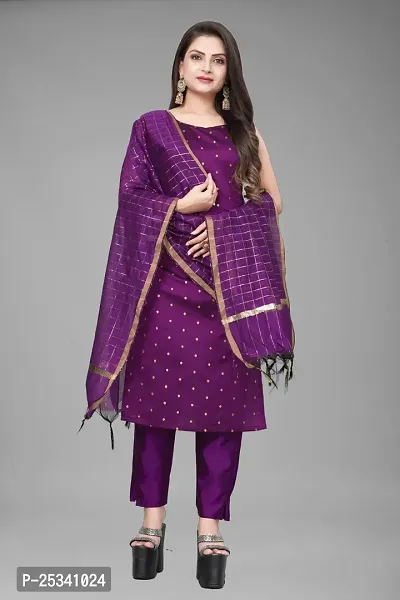 A-Line Purple Woven Design Jacquard kurta Set-thumb0