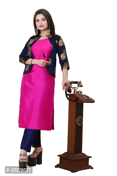 Stylish Soft Silk Kurta With Pant And Koti Set For Women-thumb0