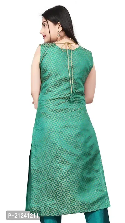 Stylish A-Line Olive Woven Design Jacquard kurta Set-thumb2