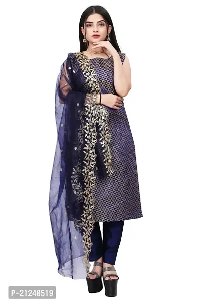 Stylish A-Line Navy Blue Jacquard Jacquard kurta Set