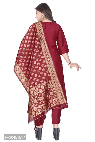 Stylish Maroon Silk Kurta, Bottom And Dupatta Set For Women-thumb3