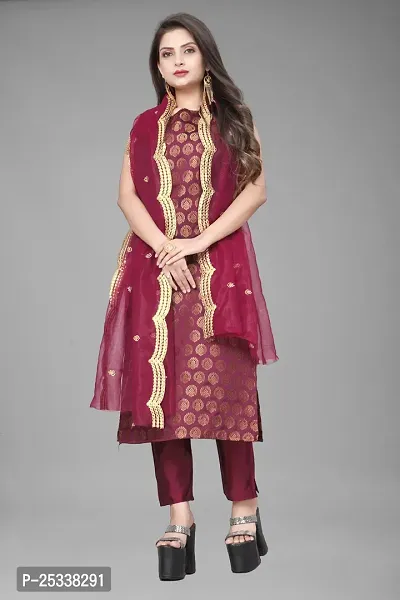 A-Line Maroon Woven Design Jacquard kurta Set