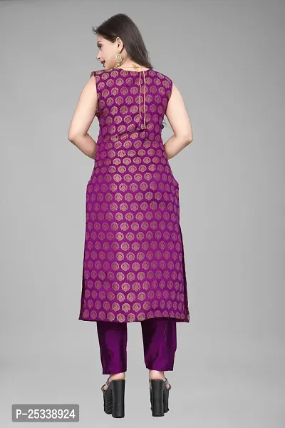 A-Line Purple Woven Design Jacquard kurta Set-thumb3