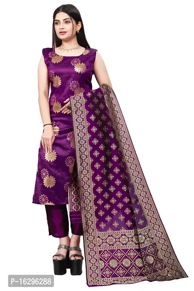 Stylish Fancy Jacquard Unstitched Dress Material Top With Bottom And Dupatta Set For Women-thumb0