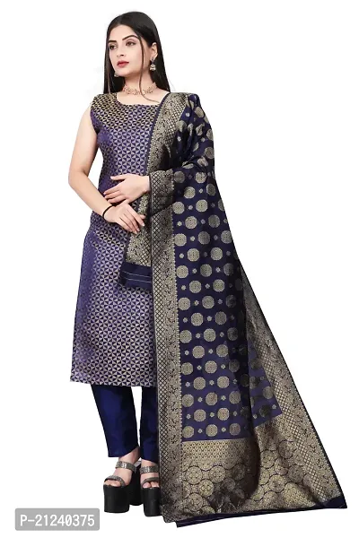 Stylish A-Line Navy Blue Jacquard Jacquard kurta Set-thumb0