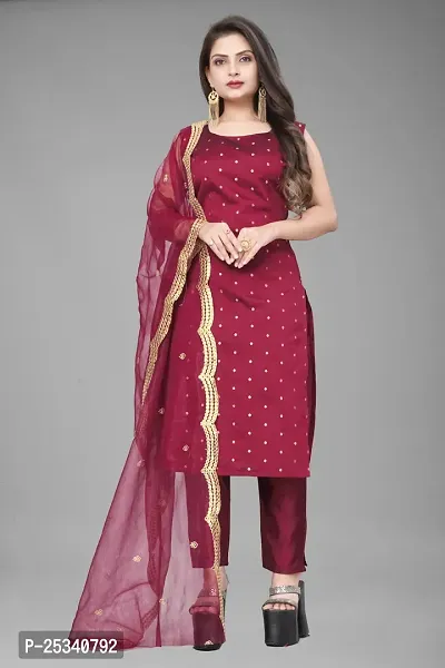 A-Line Maroon Woven Design Jacquard kurta Set-thumb0