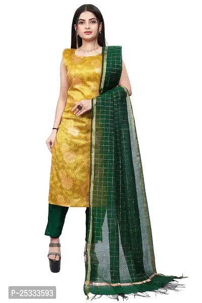 A-Line Yellow Woven Design Jacquard kurta Set-thumb0